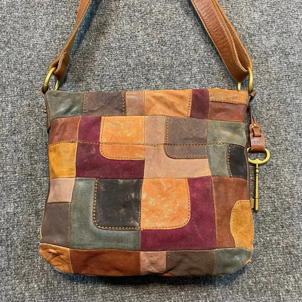 Rare Vintage Fossil Mason Patchwork Leather Crossbody Bag Purse Shoulder Bag